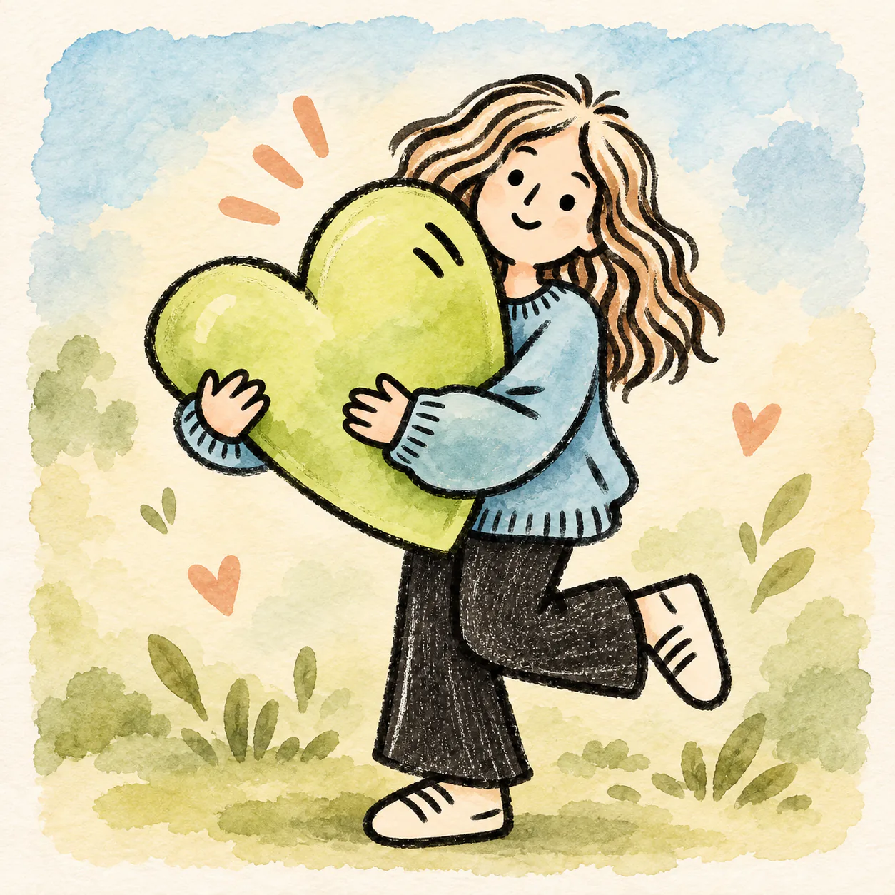 Two kids passing a green heart